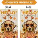 2 x Hello Fall Wood Watercolor Dog Sunflowers Pumpkins Maple Leaves Autumn Garden Flag Yard Flag 12x18 Inch Double Sided Small Mini Yard Outdoor Outside Farmhouse Holiday Decoration