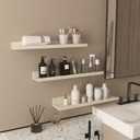 Giftgarden 24 Inch Floating Shelves for Wall, Creamy White Beige Wood-Grain Wooden Shelf Ledge for Bathroom Kitchen Living Room Nursery Bedroom Picture, Set of 3 Different Sizes