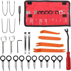 20pcs Radio Removal Tool Kit with 4 Pcs Panel Removal Tools and A Chort Clip Release Tool,Universal Stereo CD Player Removal Key Kit for Most Car and Truck O-051(Incomplete)