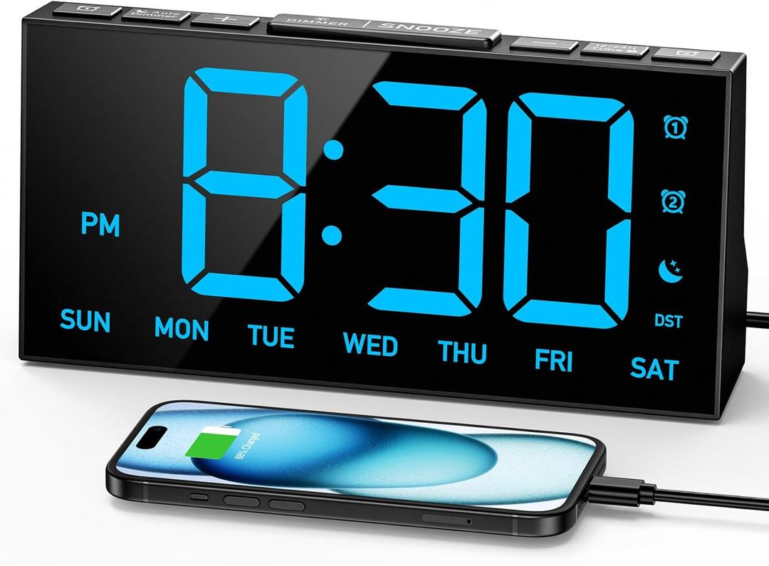 GOLOZA Digital Alarm Clocks for Bedrooms, Digital Clock with 4 Level Brightness +Off, Dual Customizable Alarms, USB Port, Power-Off Memory, Snooze, DST, 12/24H, Desk Clock for Kids Adults Elderly (Manual Time Sync)