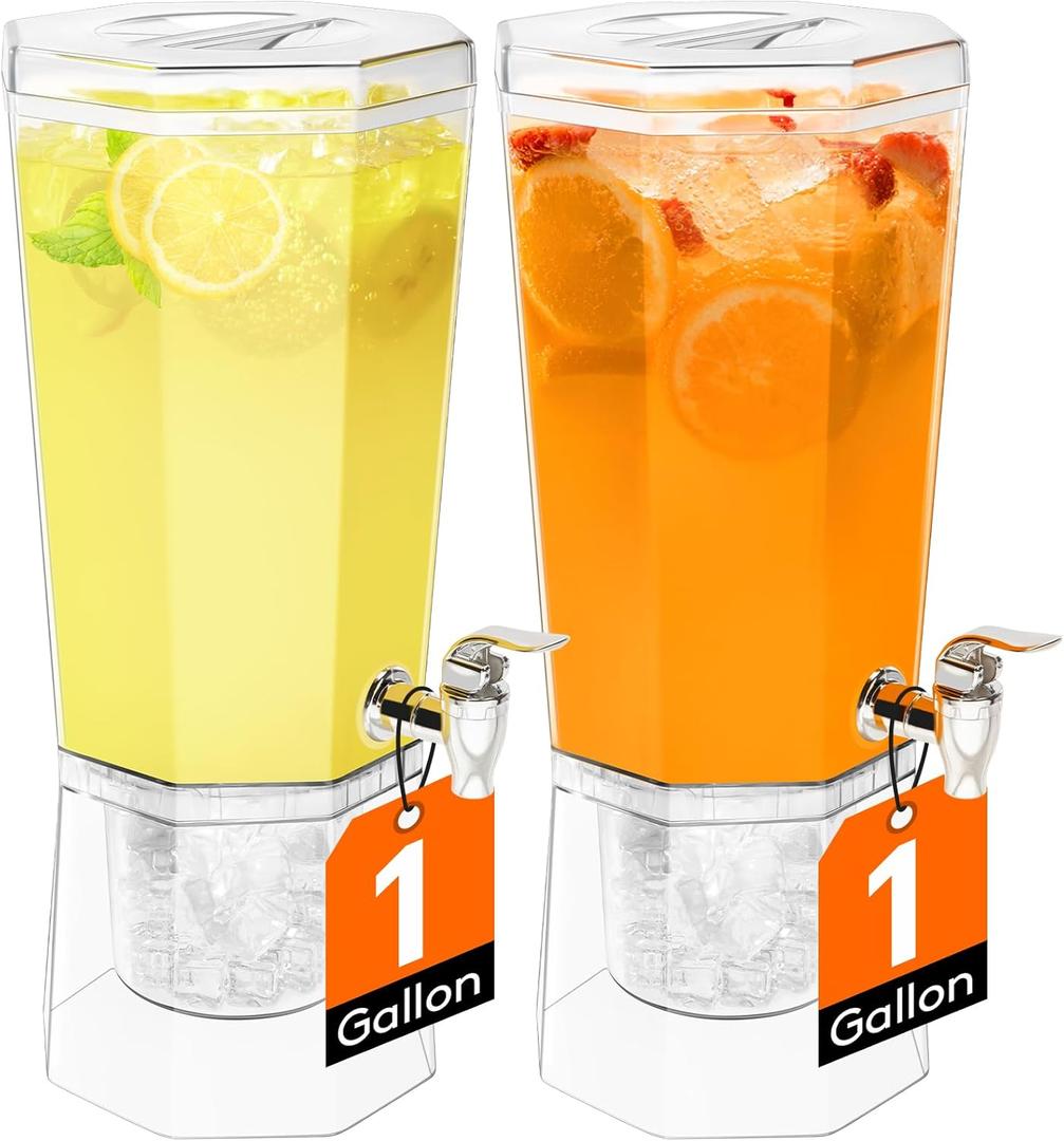 Lifewit 1 Gallon Drink Dispenser for Parties 5 Pcs, 4L Plastic Beverage Container with Stand for Juice/Tea/Soda & Lemonade, BPA Free Clear Water Pitcher with Spigot for Mimosa Bar, Party Hosting