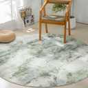 Asrug Abstract Round Rug 4ft, Green Round Area Rug Non-Slip Machine Washable Circle Rugs for Living Kitchen Bedroom Nursery Entryway Playroom, Modern Soft Low Pile Throw Floor Carpet for Dining Room