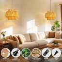 Hanging Light Ceiling Lamp Pendant Lights Rattan Hanging Lamp with Plug in Cord for Living Room Bedroom Kitchen Indoor Hanging Lamp Plug in Woven Lampshade, 12 Inch-Lantern Shade