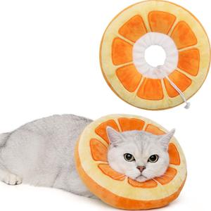 ANWA Adjustable Cat Cone Collar Soft, Cute Cat Donut Collar After Surgery, Kitten Recovery Cones to Stop Licking (Medium (7-18 lbs), Orange)
