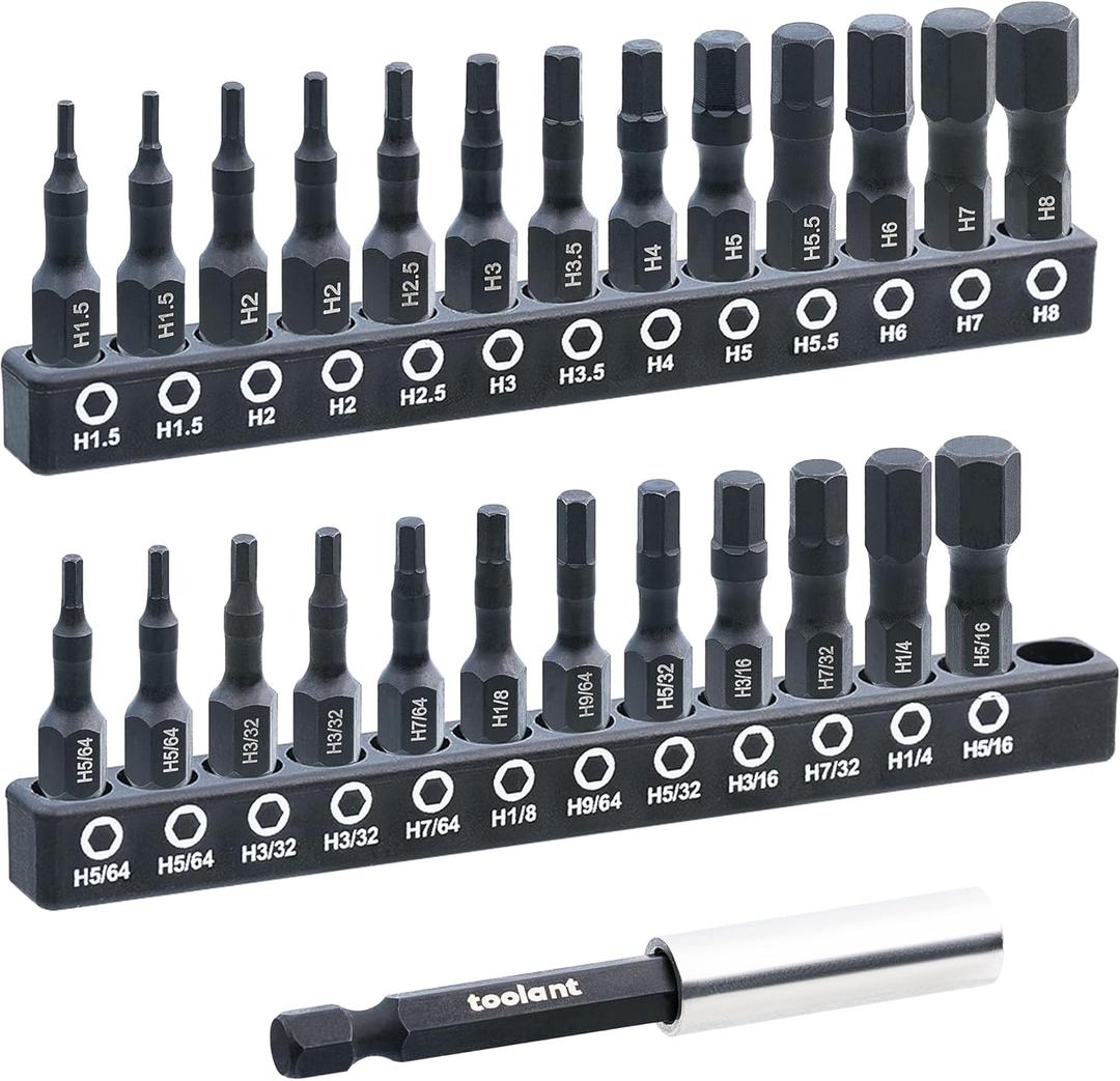 toolant 26 Pcs Hex Head Allen Wrench Drill Bit Set,1/4Hex Shank Quick Change Bit Holder,Metric and SAE Durable Allen Key Drill Bits with Strong Magnetic,1 Long with Storage Box