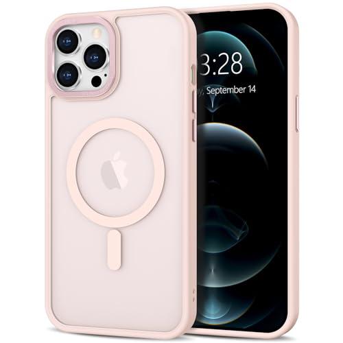 Anuck Case for iPhone 12 Pro Max Case Magnetic Phone Case Compatible with MagSafe, Soft TPU Bumper Hard Translucent Matte Back Slim Fit Shockproof Protective Cover for Men Women Girls - Pink