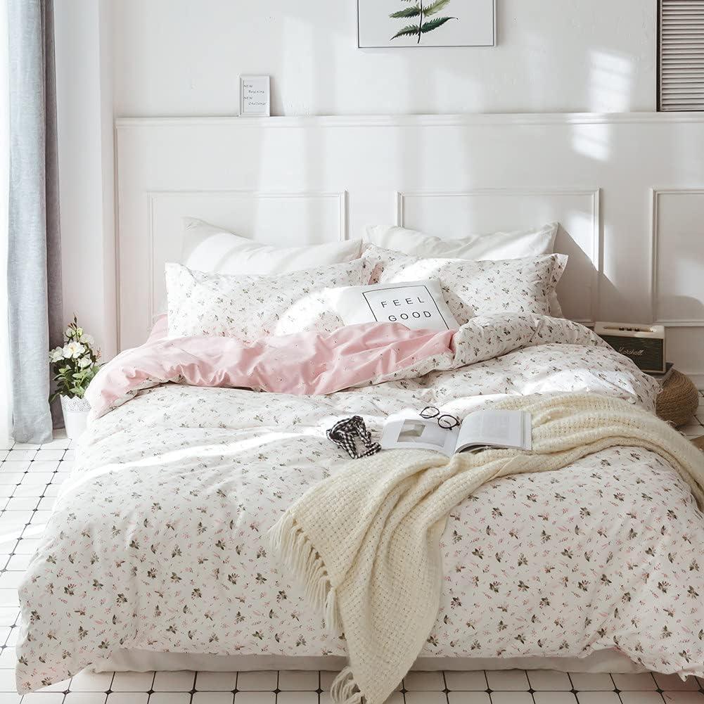 Floral Comforter Set Full Soft Bedding Comforter Set 3 Pieces Garden Style Pink Flower Print Botanical Flowers Comforter Set for All Seasons 1 Comforter and 2 Pillowcases (Floral, Full)