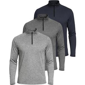 Real Essentials 4 Pack: Men's Dry-Fit Active Quarter Zip Long Sleeve Athletic Performance Pullover  S