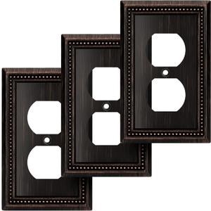 Henne Bery Sunken Pearls Heavy Duty Decorative Wall Plate Switch Plate Outlet Cover (Single Duplex, 3 Pack, Aged Bronze)