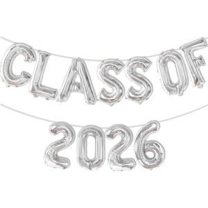 7 x Silver Class of 2026 Balloons - 16 Inch Silver Letter Graduation Balloons for Graduation Decorations Class of 2026 - Grad Balloons for Grad Party Decorations 2026