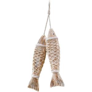 Wooden Fish Hanging Wall Decoration - Rustic Nautical Beach Theme Home Decor Sculpture for Bathroom, Bedroom, Lake House (L)