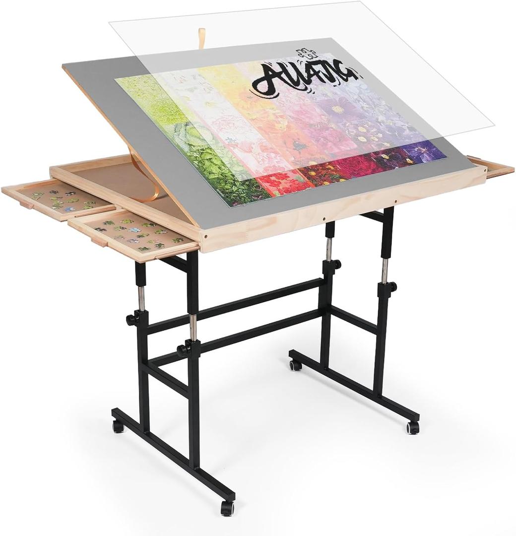 ALL4JIG 1500 Piece Jigsaw Puzzle Table with Legs,25"x34"Adjustable Puzzle Tables for Adults, 3-Tilting-Angle Portable Wooden Jigsaw Puzzle Board Portable with 4 Drawers & Cover Birthday Gift for mom