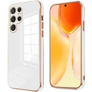 Compatible with Samsung Galaxy S25 Ultra Case Cute for Women Girls Men, Luxury Plating for Samsung Galaxy S25 Ultra Phone Case Slim Shockproof Silicone Bumper Phone Cover (White)