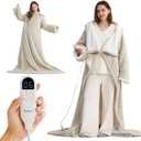 Bedsure Wearable Heated Blanket with Foot Pocket - Electric Snuggle Blanket for Adult with Sleeves, Winter Gifts for Mom Women Girlfriend, Warm Sherpa Heating Throw, Auto Shut Off, 50 x 71+18", Cream