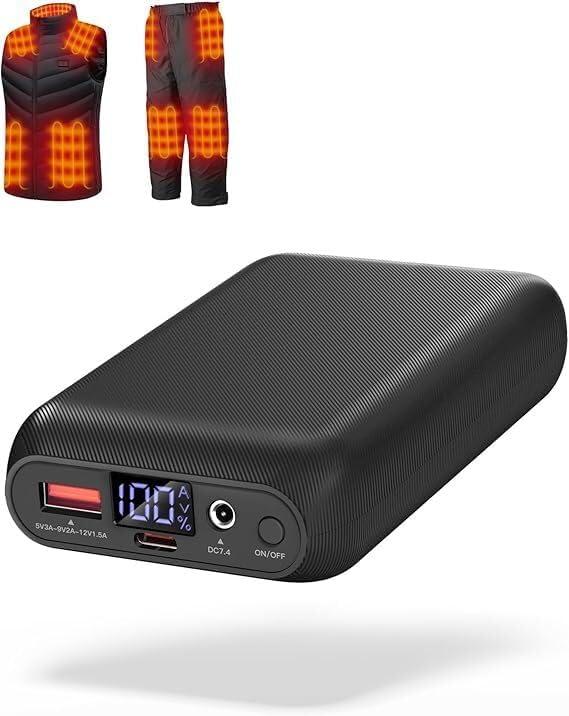 ./  Heated Vest Battery Pack, Power Bank with USB/Type-C/DC (3.5/3.8/4.0) Output and LED Display, for Heated Vests, Hoodies, and Jackets up to 12H
