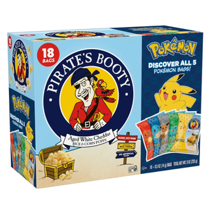 PIRATE'S BOOTY Pokémon Aged White Cheddar Rice & Corn Puffs, 0.5 oz Bags (18 Count), 3 Pack, BB Date 01/26/2026