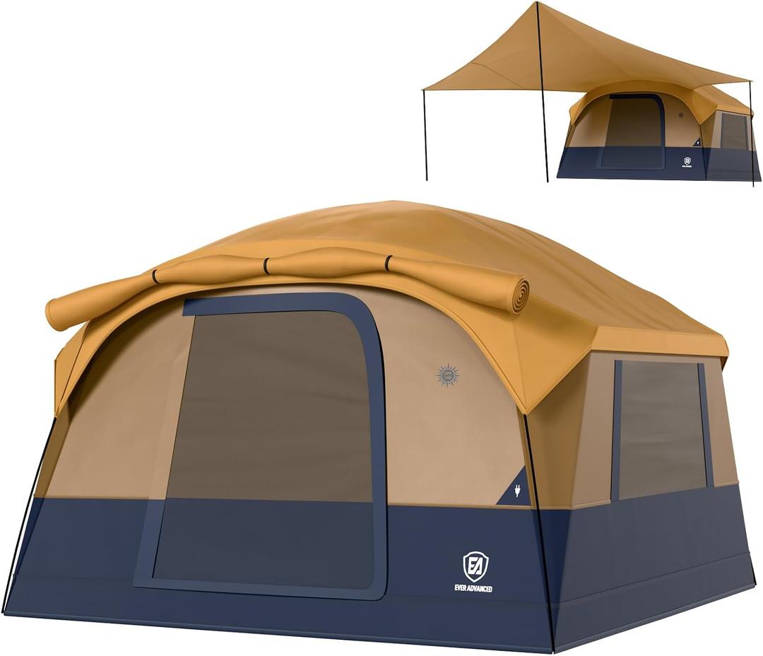 EVER ADVANCED Blackout Design 6 Person Camping Tent with 80 sq.ft Massive Vestibule, Large Mesh Screen Room, 81in Tall Expanded Headroom, Blackout Coating, 4000mm Water-Resistant Compact Orange Black