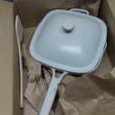 USELUCK 10.5 Inch(3.8QT) Ceramic Pan with Lid,Non Stick Frying Pans Cast Aluminum Deep Saut Pans,Ti-Ceramic Non Toxic Pix Pan with Wooden Spatula and Scrubber-Morning Mist