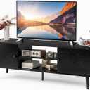 Sweetcrispy TV Stand for 55 60 inch TV, Modern Mid Century Entertainment Center with Storage, Media Console Table 2 Cabinet, Soft Hinge, Handle Door, Wooden Living Room, Office Furniture, Pure Black (53.54 x 15.75 x 18.9 inches)