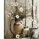 Farmhouse Floral Canvas Print Rustic Creamy Yellow Wood Grain Room Decor White Jasmine and Rusty Watering Cans Painting Framed Wall Art for Living Room Bedroom Bathroom Home Decor 12x16in, 2 Piece Set