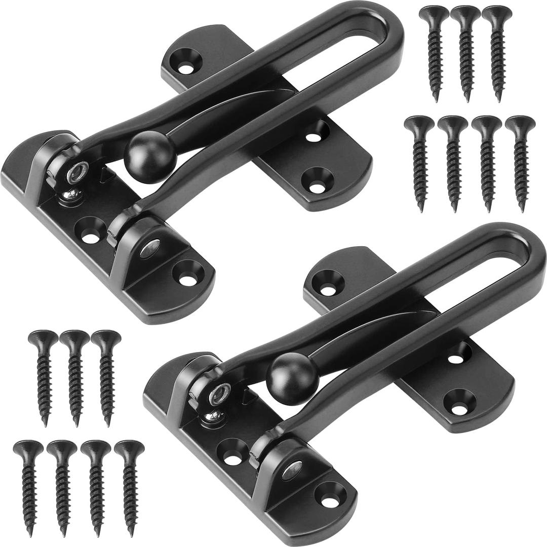 Door Reinforcement Lock Latch Swing Bar Lock for Home Security Front Door Locks for Kids Thicken Solid Aluminium Alloy (Black, 2 Pack)