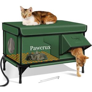 Weatherproof Heated Cat House for Outdoor in Winter, Heated Cat Bed Kitty Shelter with Cat Heating Pad, Waterproof & Insulated & Safe Escape Door, Warm House for Outside Stray Cat