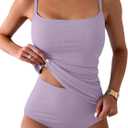 Eomenie Women's Swimsuit Tankini Tummy Control Bathing Suits Two Piece Full Coverage Slim Swim Suits with High Waisted Bottom (Medium, Light Purple-ribbed)