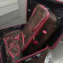Rockland Vara Softside 3-Piece Upright Luggage Set, Pink Leopard, 3-Piece Set (20 inch/28 inch/22 inch Duffel)