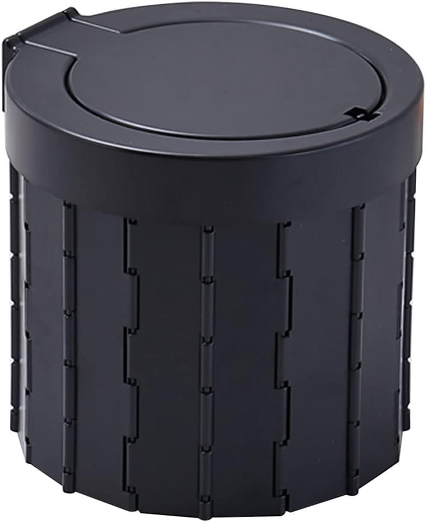 Car Toilet Seat Portable Round Car Commode with Cover, Outdoor Travel Folding Trash Can, Equipped with Garbage Bags and Storage Bags (Color : Black), 12" Wide, 10.25" High