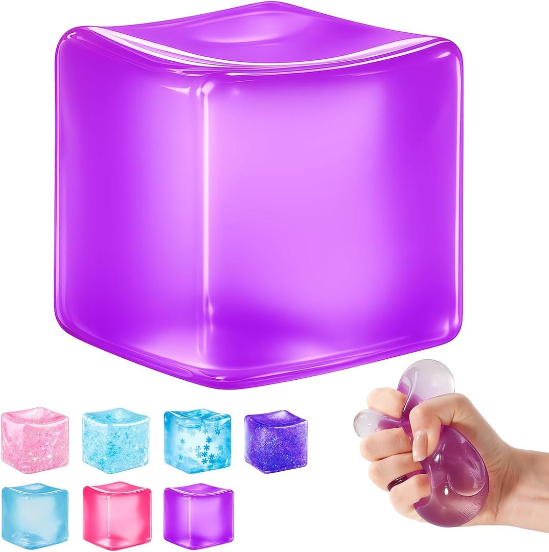 Ice Cube Squishy Fidget Toy Slow Rise Squeeze Sensory Toys, Multiple Ways to Play, Stress Ball for Anxiety Relief, Focus Enhancement, Brain Relaxation & Strength Fostering - Purple