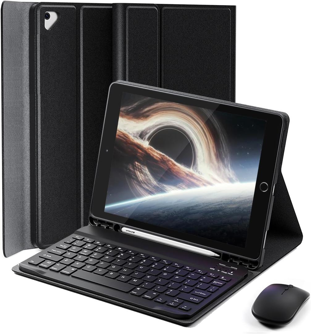 Keyboard Case for iPad 9.7 inch, iPad 6th Generation (2018), iPad 5th Gen (2017), iPad Air 2 (2014), - Mouse and Detachable Keyboard for iPad Pro 9.7, Slim Case with Pen Holder, Auto Sleep/Wake-Black