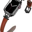 D-Shape Metal Buckle Compatible with Apple Watch Band 49mm 45mm 44mm 42mm Leather Strap Replacement Strap for iWatch Series Ultra 2/Ultra 9/8/7/6/5/4/3/2/1/SE/SE2 (Brown-Black)