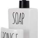 Ceramic Dish soap Dispenser with Sponge Holder Hand and Dish Soap Dispenser Set for Kitchen 2-in-1 Countertop Soap Pump Dispenser for Kitchen Sink, Useful Kitchen Gadgets - Modern Farmhouse White