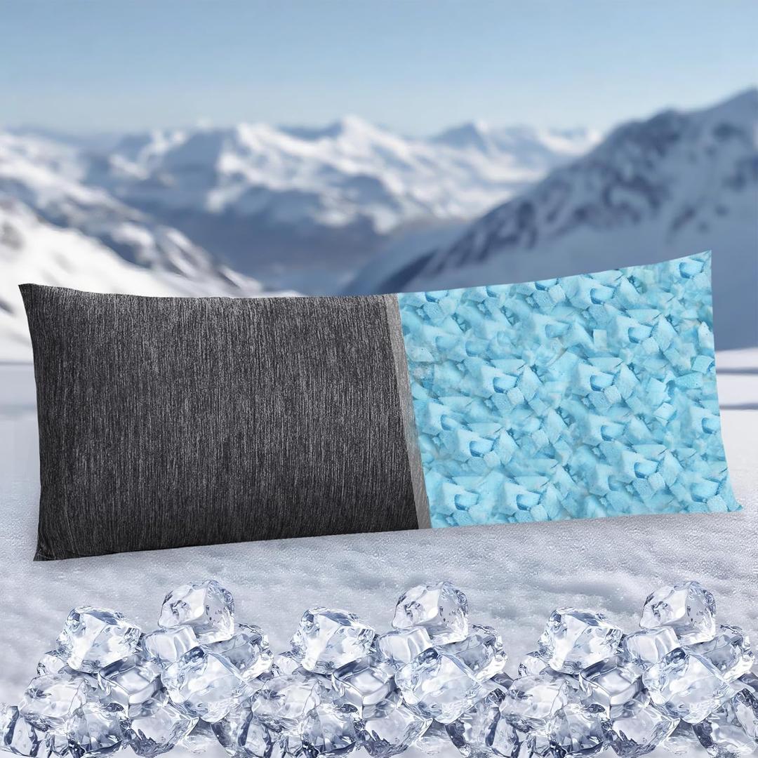 DWCN Cooling Body Pillow for Adults, 20x54 Inch Grey - Shredded Memory Foam Body Pillow with Removable & Adjustable Filling, Full Body Support for Side Sleepers, Pregnancy & Pain Relief