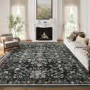Area Rugs 8x10, Washable Floral Rug Non Slip Large Living Room Rug Vintage Distressed Soft Carpet for Bedroom, Dinning Room, Home Office (Black)