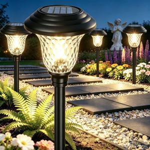 BEAU JARDIN 8 Pack Solar Pathway Lights White+Color Changing Stainless Steel 3 Mode Outdoor Multicolor Metal Solar Powered Waterproof Glass for Garden Landscape Path Yard Walkway Driveway Black