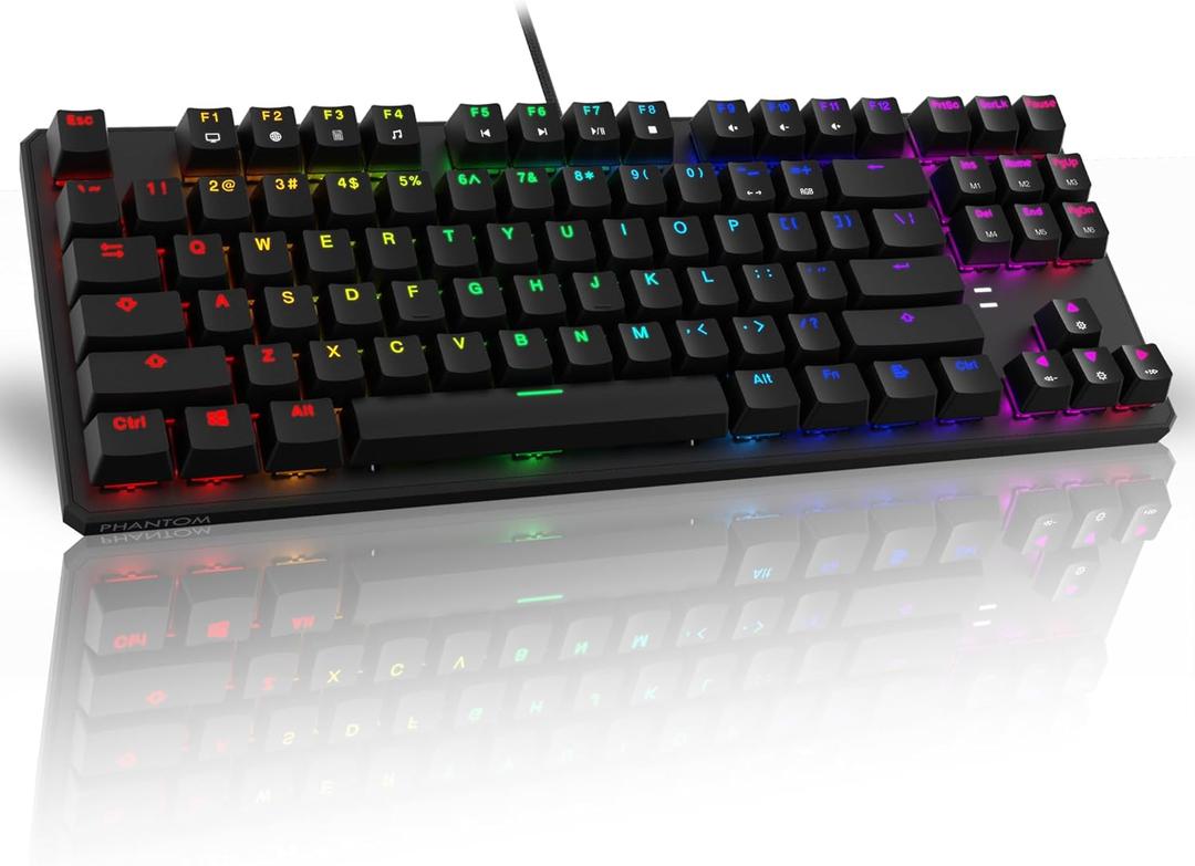 TECWARE Phantom 87 Key RGB Mechanical Gaming Keyboard | Outemu Red Switch | 16.8M Color LED Lighting | 18 Pre-Set | Low Latency | N-Key Rollover | Software Customizable Keys | Wired USB Connection