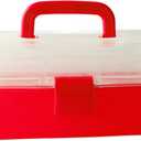 3 Layer Folding Storage Box, Plastic Dividing Storage Box Handled Art Supply Organizer Portable Folding Tackle Box with Handle for Sewing, Art Supplies, Medicine, Tools(Red)