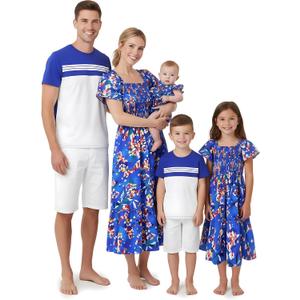 PATPAT Family Matching Outfits Mommy and Me Dresses Ditsy Floral Beach Vacation Photo Dresses and T-Shirts Matching Sets (L)