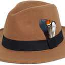 FADACHY Classic Fedora Hat for Men & Women Wide Brim Felt Hat Panama Dress Hat Tan Fedora, L-XL