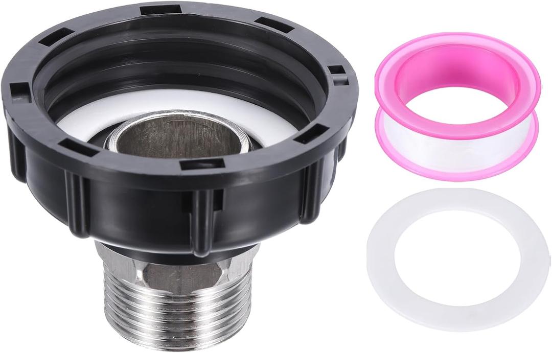 PATIKIL IBC Tote Adapter, 1" Male Thread to S60x6 2" Coarse Female Thread, 275-330 Gallon Water Tank Drain Adapter Garden Water Hose Connector, Black