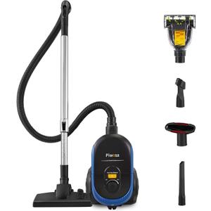 Aircliff Piwosa Canister Vacuum Cleaner, 17KPA Suction Vac for Carpets/Hard Floors, Lightweight Bagless Canister Vacuum with HEPA, 2 Motor System, and 3 Cleaning Tools (Black)