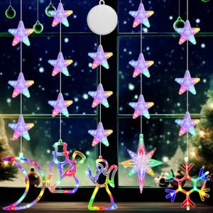 Flutesan 5 Pcs Winter Window Lights Decorations, Battery Powered Winter Window Hanging Lighted Snowman Star Angel Snowflake Moon Shaped LED Sucker for Tree Windows Fireplace Indoor Decor