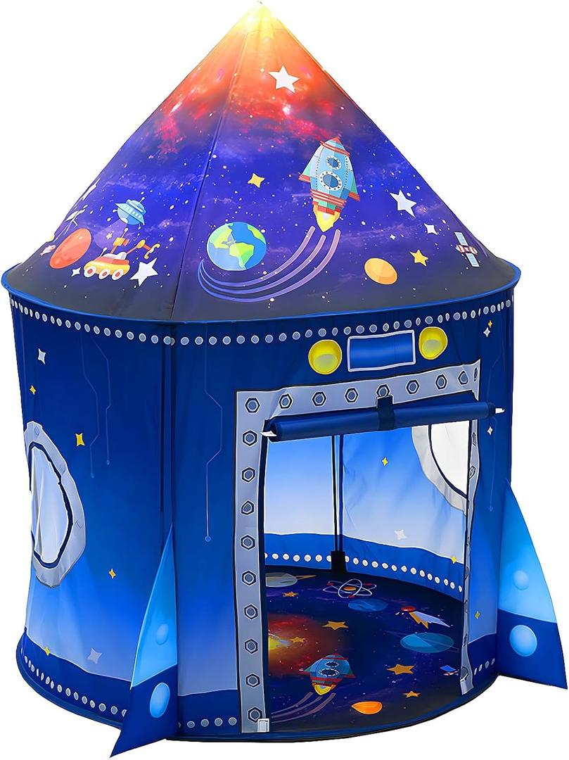 WillingHeart Play Tent for Kids Pretend Playhouse Indoor Outdoor Games Party Children Pop Up Foldable Tent Birthday Toy for Boys Girls Toddler Baby Playroom Gift, Rocket Ship Spaceship Space Themed