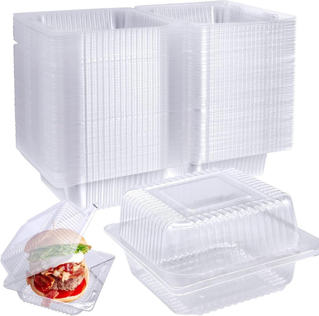 50 Pcs Clear Hinged Plastic Containers with Lids,Square To Go Containers,Disposable Clamshell Takeout Tray for Dessert,Cakes,Cookies,Salads,Pasta,Sandwiches