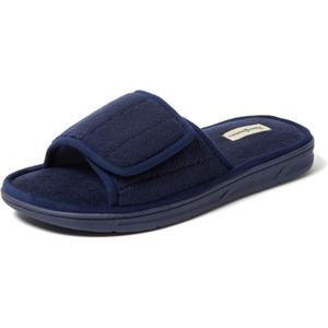 Dearfoams Men's Adjustable Indoor/Outdoor Memory Foam Machine Washable Summer Slide Slipper (7-8, Navy)