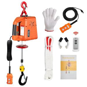 3 in 1 Electric Hoist Winch,2200 lbs,110/120V Portable Pure Copp Electric Winch Crane for Garage, Factory, Warehouse, Balcony (Orange, 2200LBS Manual/Wireless/Wired)