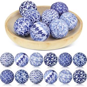 Libima 12 Pcs Blue and White Decorative Balls 2.76" Chinoiserie Balls for Centerpiece Bowls Filler Fabric Wrapped Bowl Filler Trays for Christmas Vases Tables Basket Home (Classic)