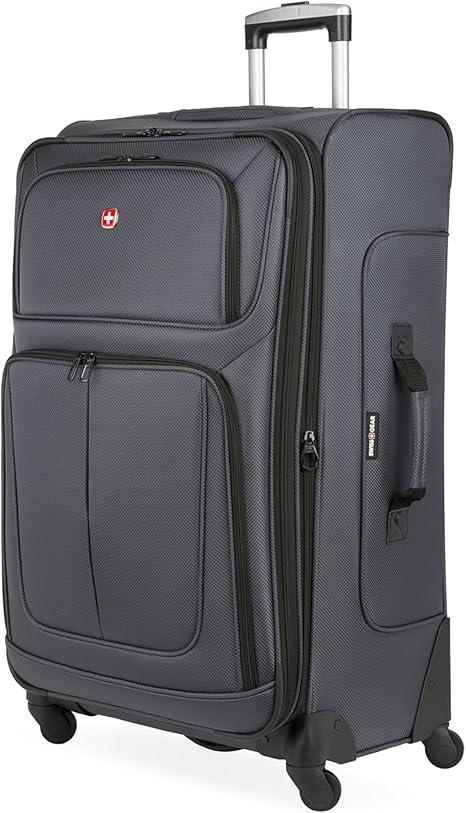 SwissGear Sion Softside Expandable Luggage – Large Checked Suitcase with 360 Degree Wheels & Retractable Handle – 29 Inch, Perfect for 7-9 Night Trips – Dark Gray