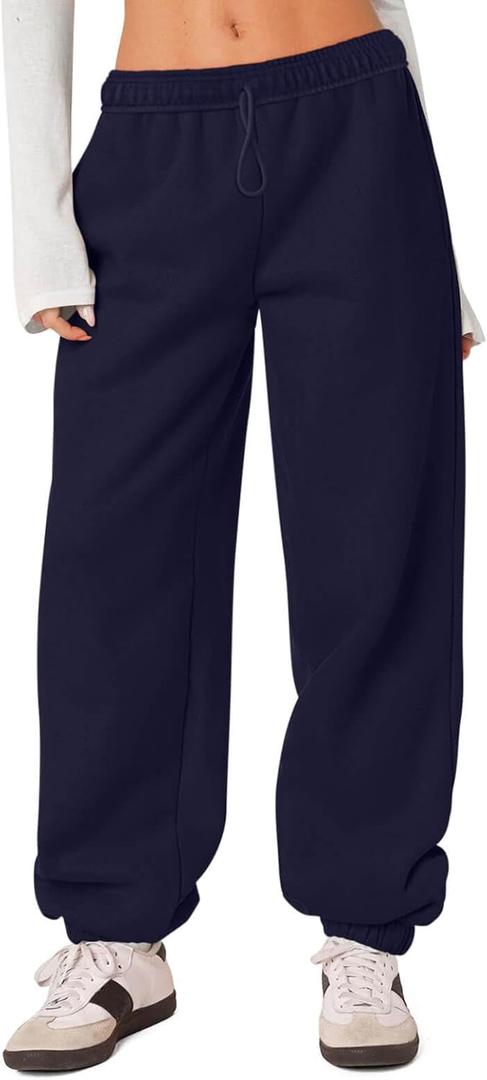 HeSaYep Women's Fleece Lined Sweatpants Thermal Winter High Waisted Sweat Pants Interior Drawstring Baggy Jogger Pants (Medium, Navy Blue)